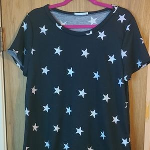 Drift Away Star Pattern Short Sleeve Top in Black